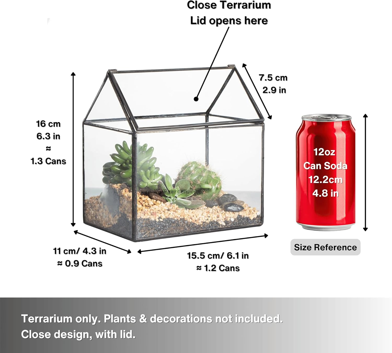 NCYP Small 6.1" x 6.3" x 4.33" Glass Terrarium Box with Lid for Succulent, Air Plants - House Shape Closed Geometric Planter Pot - Home Garden Tabletop Decoration, Black (No Plants)