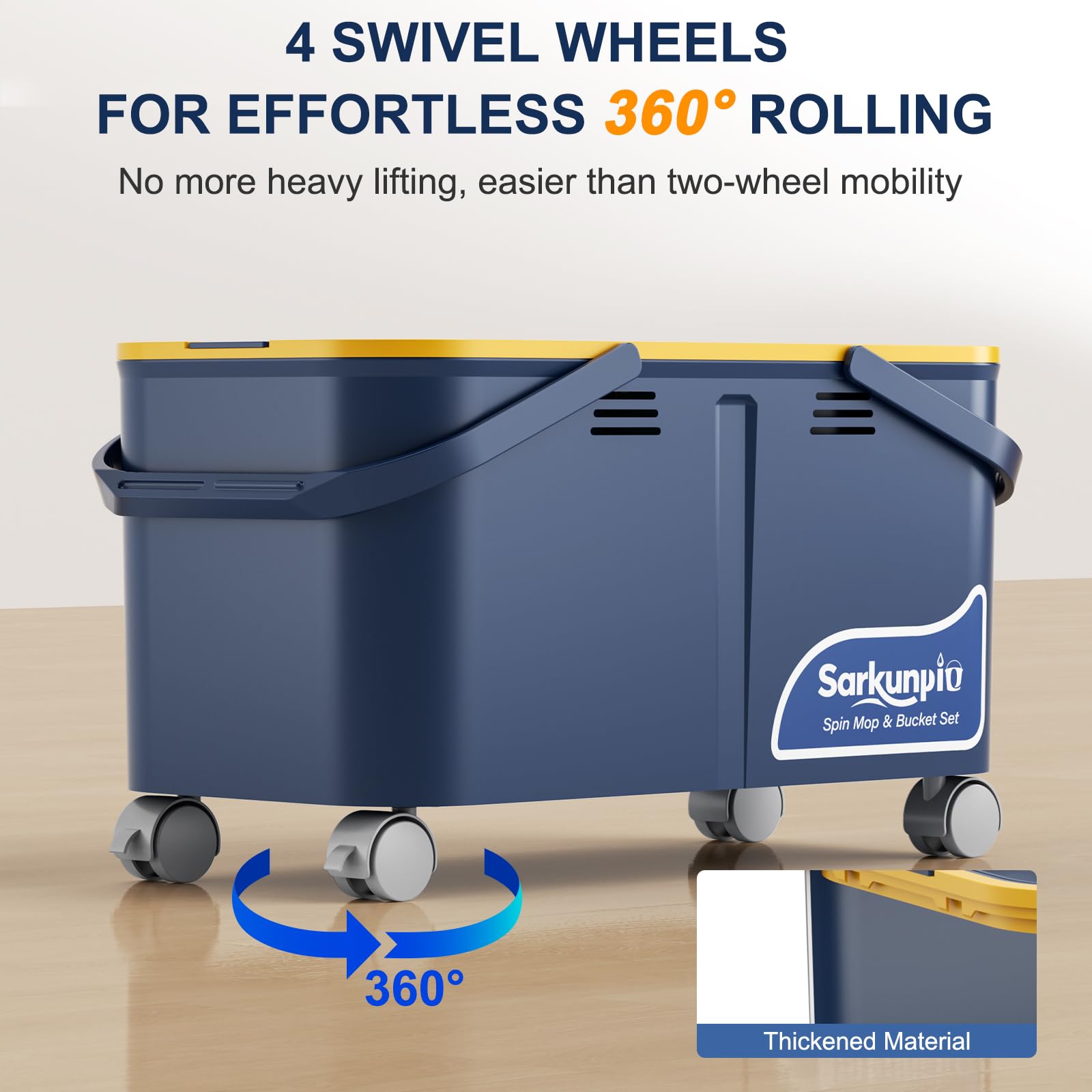 Balai Serpillère Seau Essoreur, Ensemble Serpillère et Seau de Nettoyage avec 4 Chambres et 4 Roues, Sépare l'eau Propre et Sale, Serpillere Rotative à 360° Spin Mop Système avec 6 Têtes
