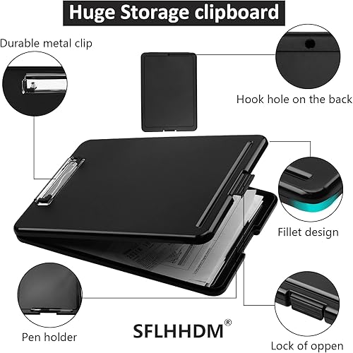 Miniatura 5 de Portapapeles con almacenamiento, portapapeles de almacenamiento con clip, portapapeles plegables para enfermeras, para papeles de 8.5x11, estuches