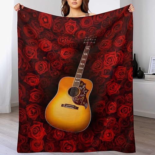 Miniatura 4 de Manta de guitarra y rosas, regalos de guitarra para niñas y mujeres, manta musical para niños y adultos, manta de forro polar suave, cálida y