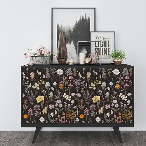 Miniatura 3 de Papel tapiz floral negro para despegar y pegar, papel tapiz colorido para pegar y pelar, papel adhesivo de vinilo para gabinetes, papel de pared