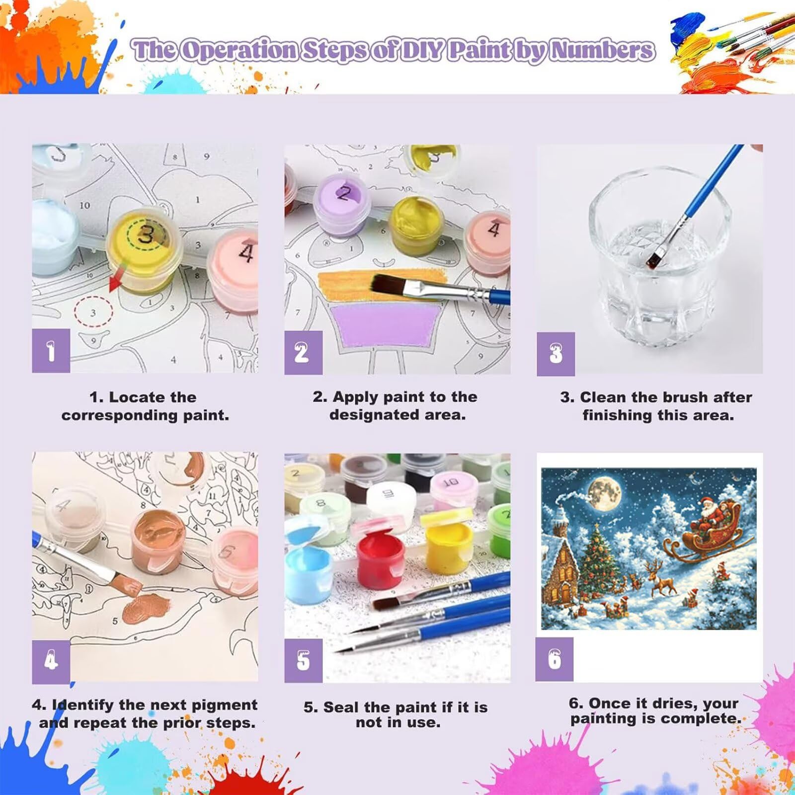 Peinture Numero Adulte NoëL Coloriage par Numero Adulte Lune DIY Paint by Numbers, avec Pinceaux Peinture Loisir Creatif Enfant Numéro D'art Cadeau Femme, Pour Decoration Maison Murale 60x80cm H - 557