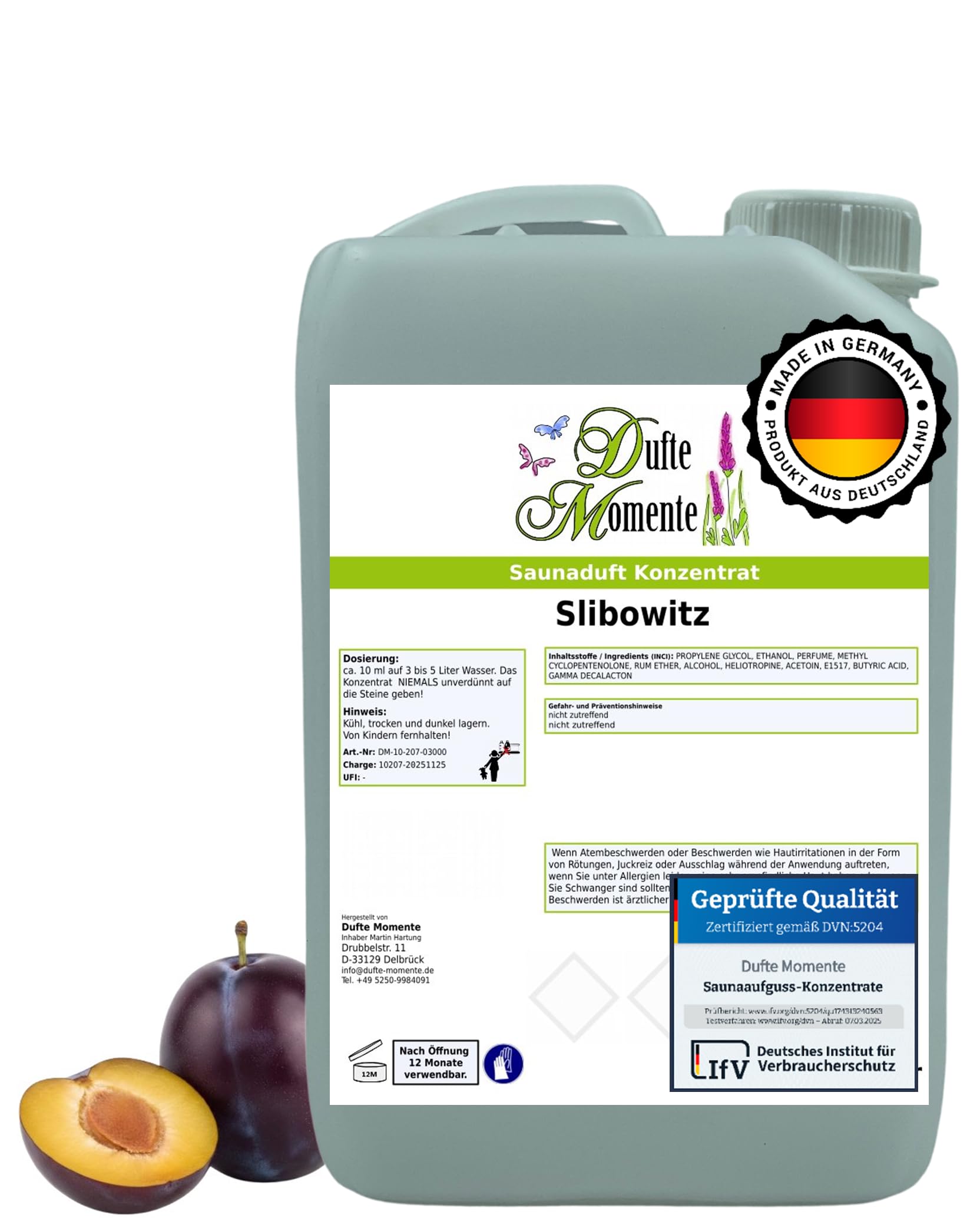 Dufte Momente Saunaaufguss-Konzentrat Slibowitz – 3 Liter – fruchtig & würzig – konzentriert & ergiebig – zertifizierte Profi-Qualität – vegan & Made in Germany