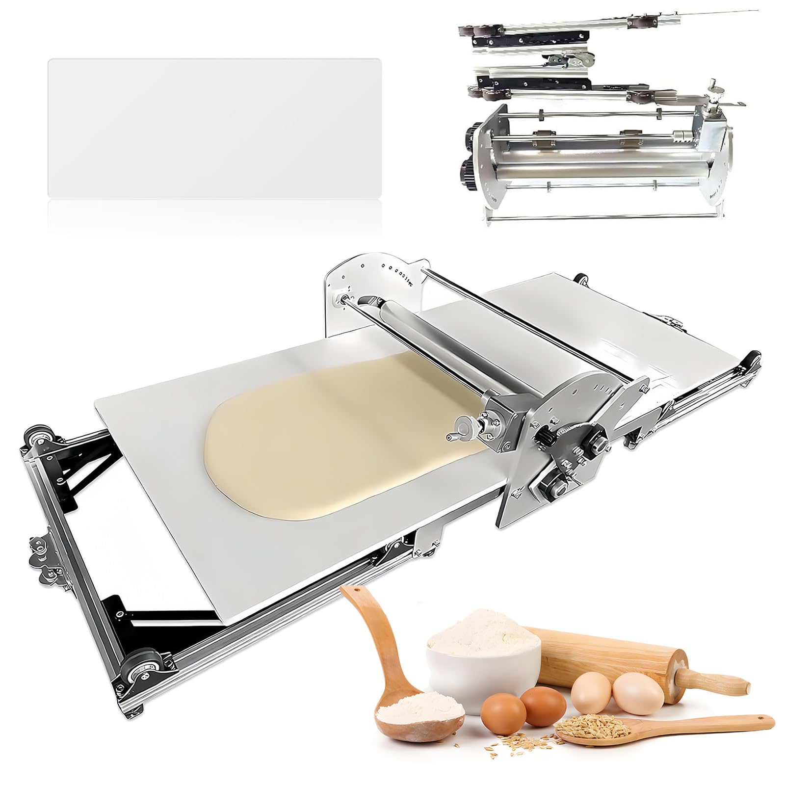 YXYLJOZ Commercial Electric Dough Sheeter & Pastry Roller, Stainless Steel Dough Press for Croissants, Pizza, Naan & Puff Pastry | Adjustable Thickness 2-30mm for Bakeries & Restaurants, 220V