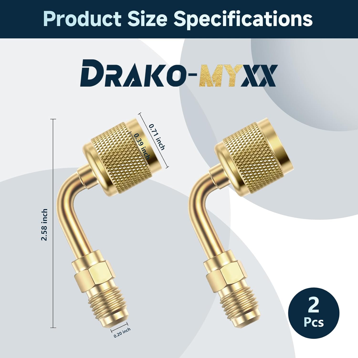 2Pcs A2L R-32 R-454B Adapter, 1/4" Left-Hand Female to 1/4" Right-Hand Male Flare Fittings, for R-32/R-454B A2L Refrigerant LH Tanks and RH Service Hose, Brass HVAC Charging Adapter (90° × 2)