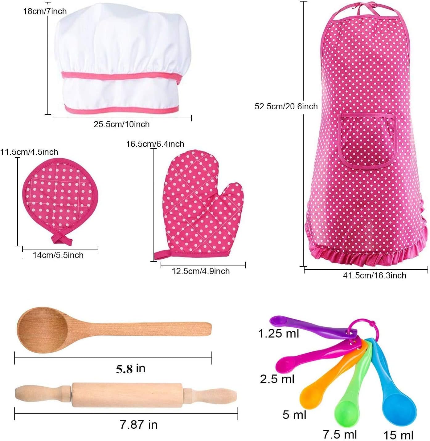 Kids Cooking and Baking Chef Set - 24 Pcs Includes Apron, Chef Hat, Oven Mitt, Pot Holders, Plates, Rolling Pin, Spoon, Cookie Cutters & Baking Utensil for Little Girls Age 3+ Years Old Kids Toys