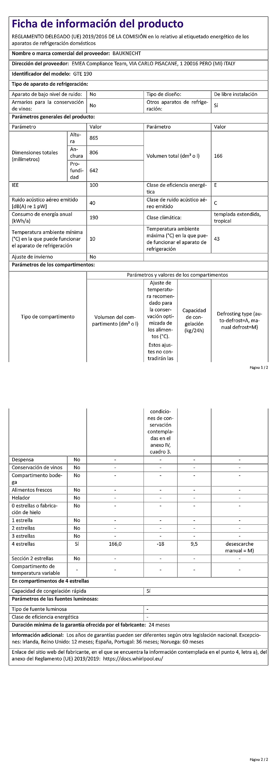 Bauknecht GTE 190 Gefriertruhe / 164 L / Energiesparfunktion/ Supergefrierfunktion / Elektronische Steuerung mit LED-Bedienfeld, Weiss