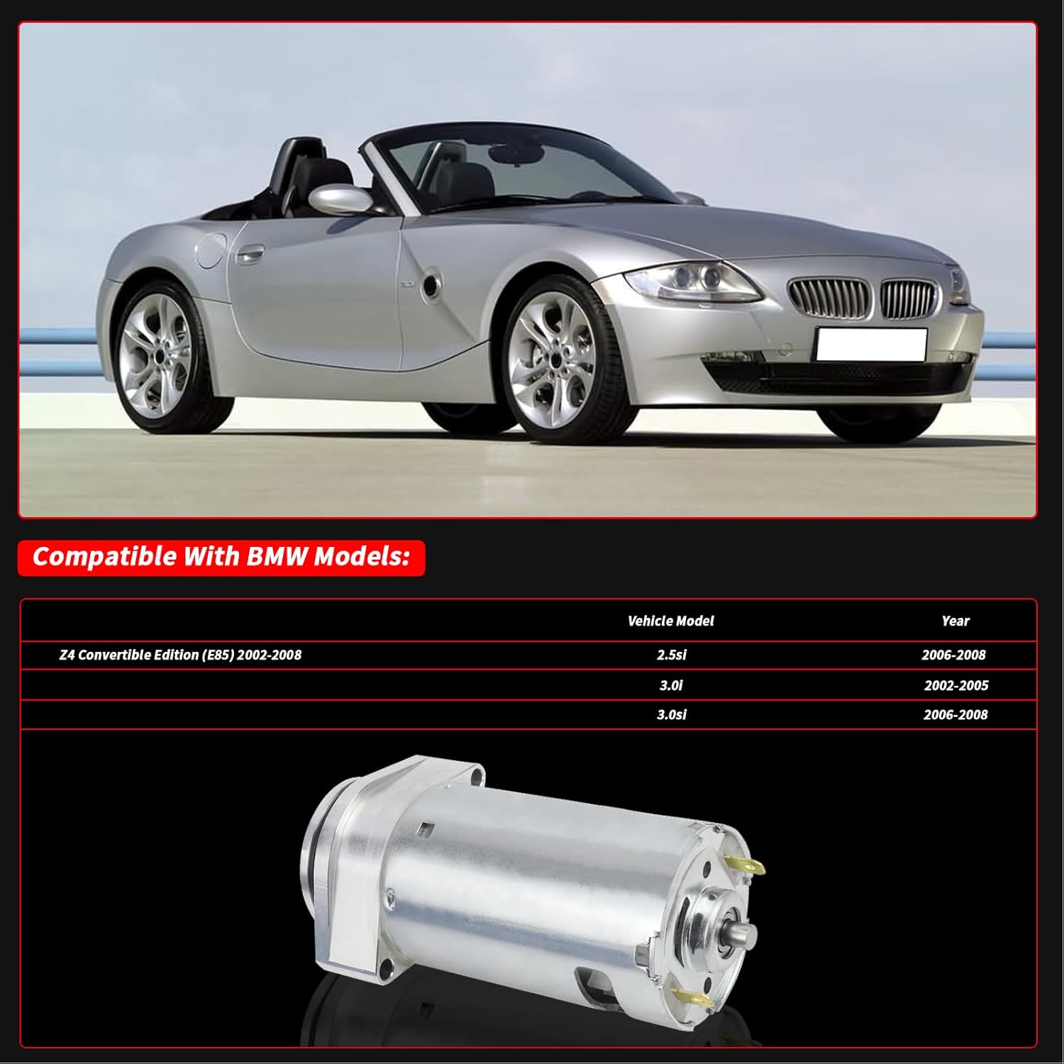 Convertible Top Hydraulic Roof Pump Motor & Bracket Replace# 54347193448 for 2003-2008 BMW E85 Z4 2.5i 3.0i 3.0si (Roof Pump Motor with Bracket)