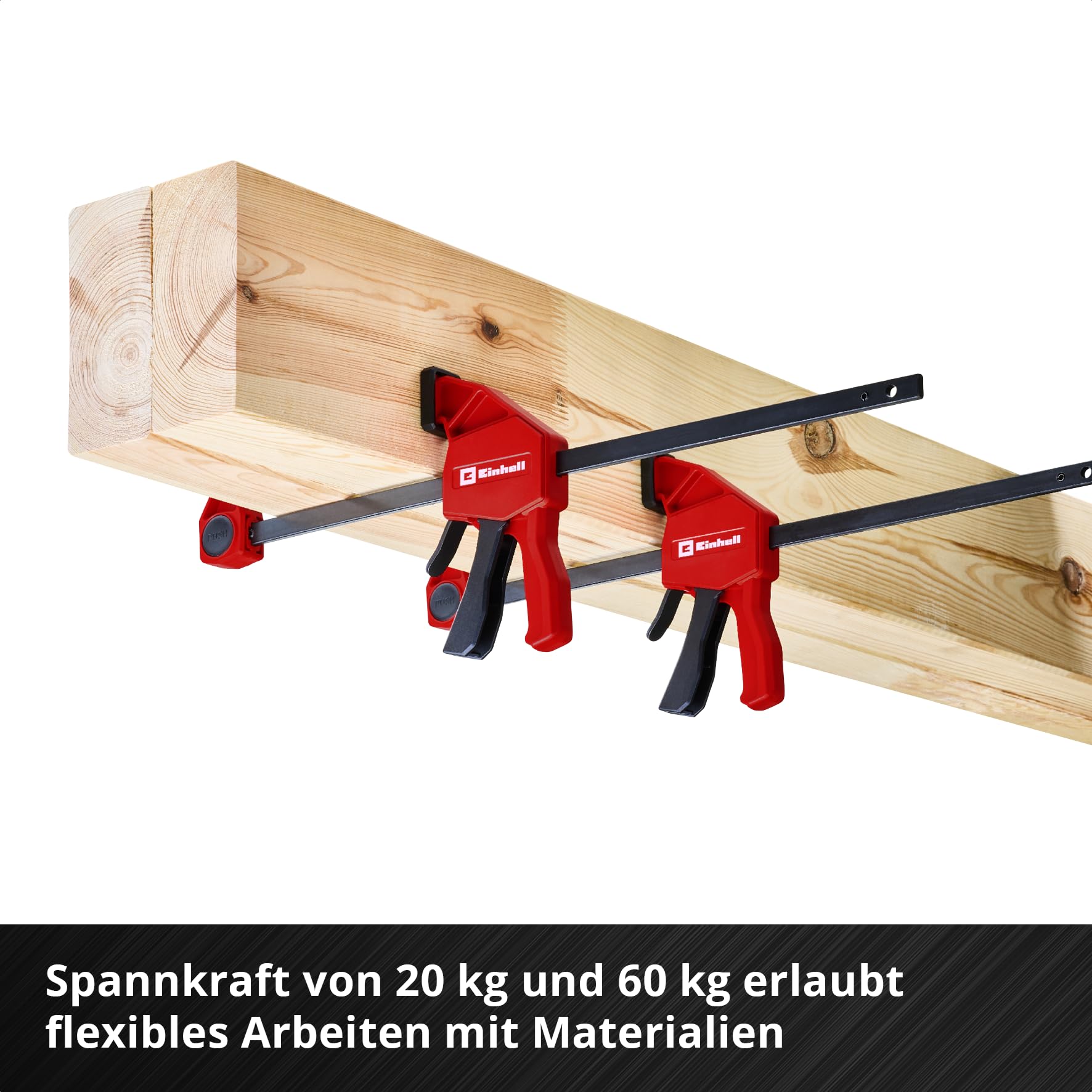 Einhell Einhandzwingen-Set 2 x 100 mm, 2 x 150 mm (Schnelllösegriff, 100/150 mm Spannweite, 20/60 kg Spannkraft, Spreizfunktion, Ausladung, werkzeugfreier Umbau)