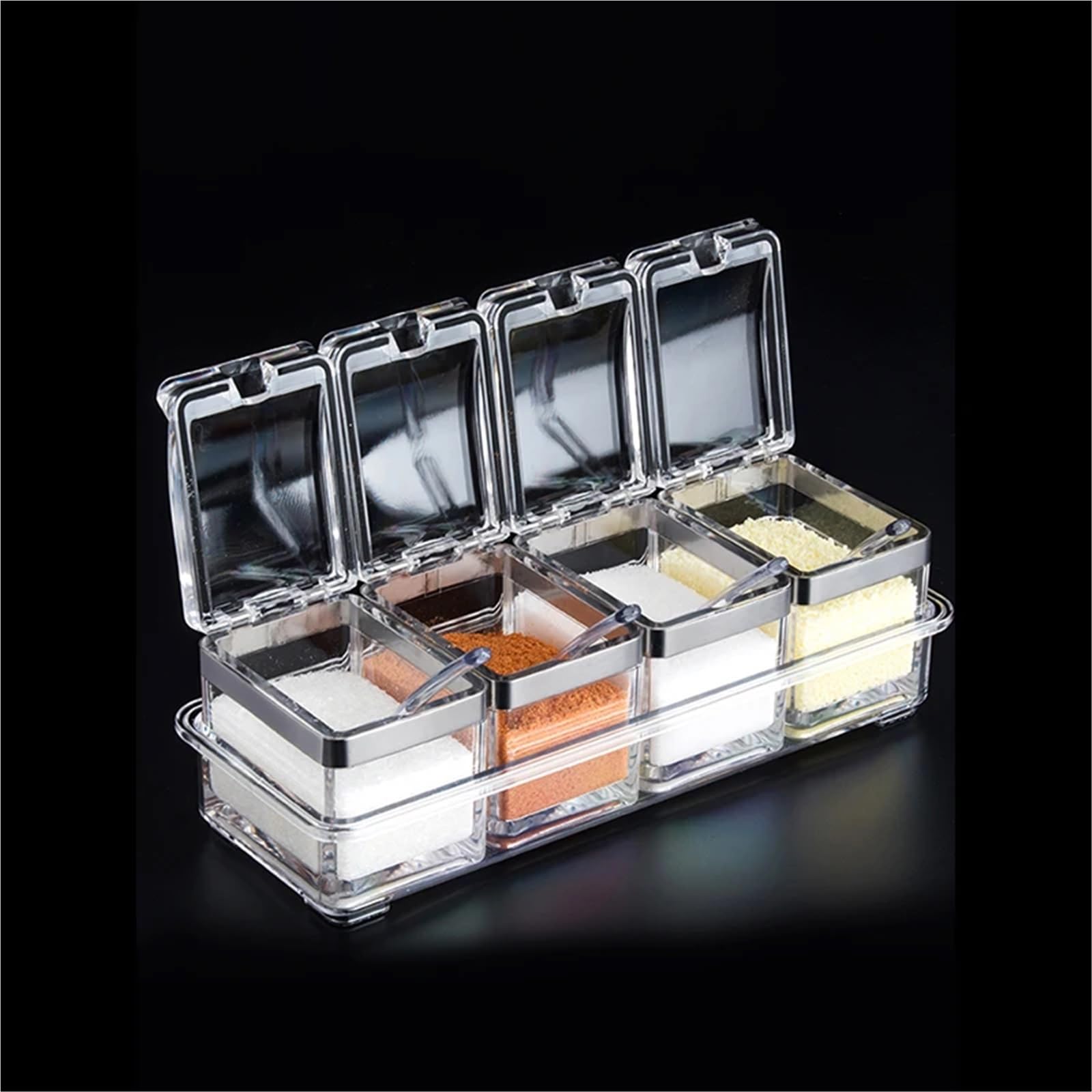 GewüRzbox Gewürzbox, Set mit 4 Kristall-Gewürz-Aufbewahrungsbehältern mit Löffel, durchsichtigem Gewürzregal, Gewürztöpfen for Pfeffergewürze FüR GewüRze Zucker Salz Pfeffer