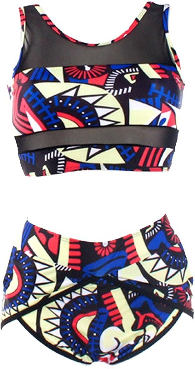 PiePieBuy Womens Plus Size African Print Inspired Two Piece Bikini Bathing Suit from S-4XL (XXL, Multicolor)