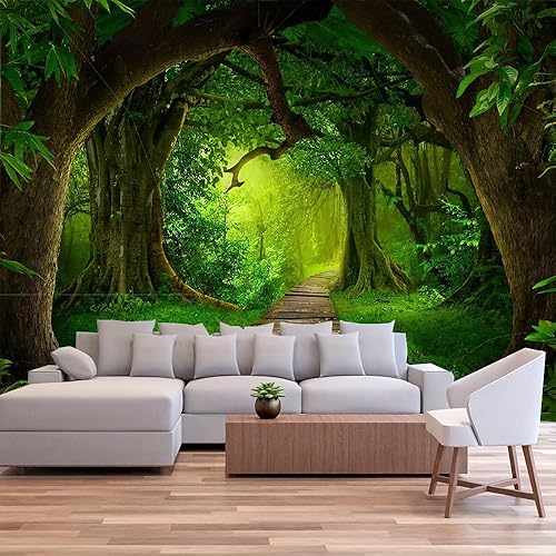 Miniatura 9 de FENDROM Tapiz de bosque encantado, paisaje natural, verde, cueva de árbol, tapiz de pared para colgar en la pared para sala de estar, dormitorio,