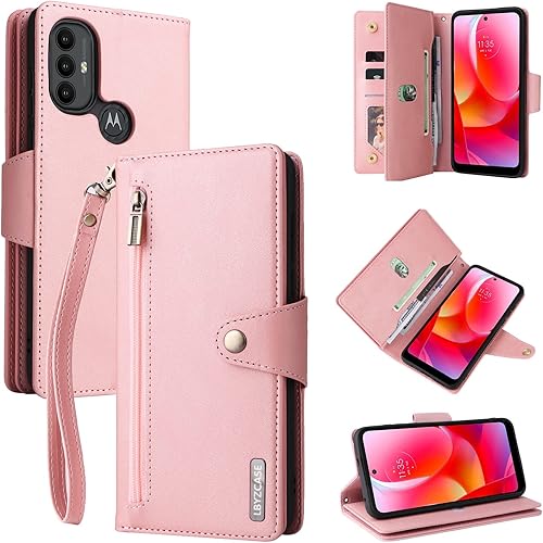 LBYZCASE Moto G Power 2022 - Funda tipo cartera para Motorola G Power (2022), piel con tapa tipo libro de lujo premium, bolsillo con cremallera,