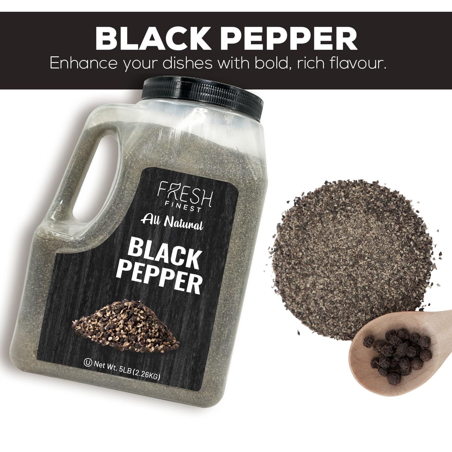 Fresh Finest 5 LB. Black Pepper, Bulk, Kosher, Black Pepper Ground For Commercial and Home Cooking 5 LB Black Pepper Freshly Packed at the Source, Kosher, Non-GMO