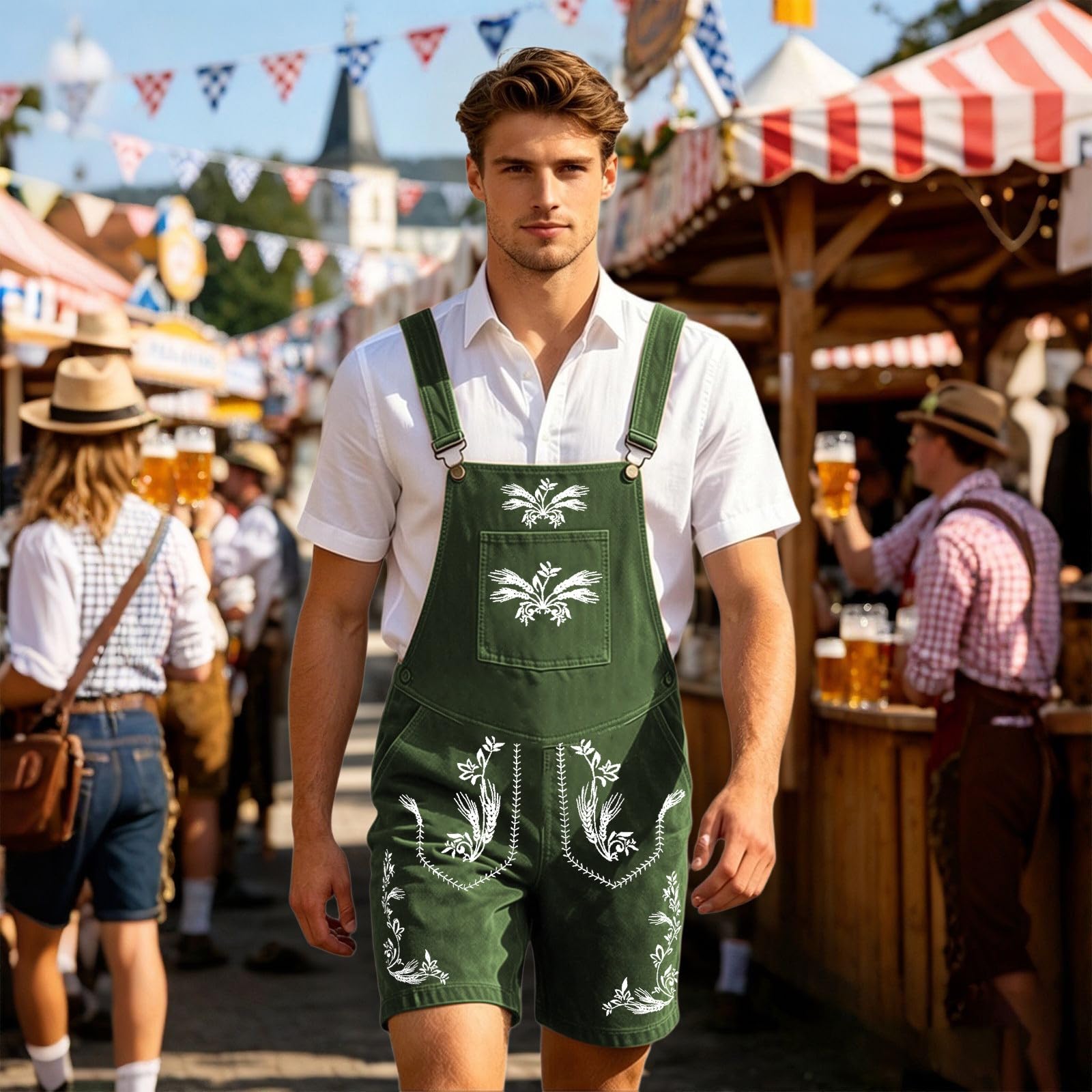 Bierfestival-Overall mit Trägern für lässigen Komfort ganztägiges Tragen Arbeitskleidung mit Vorderverschluss für Herren