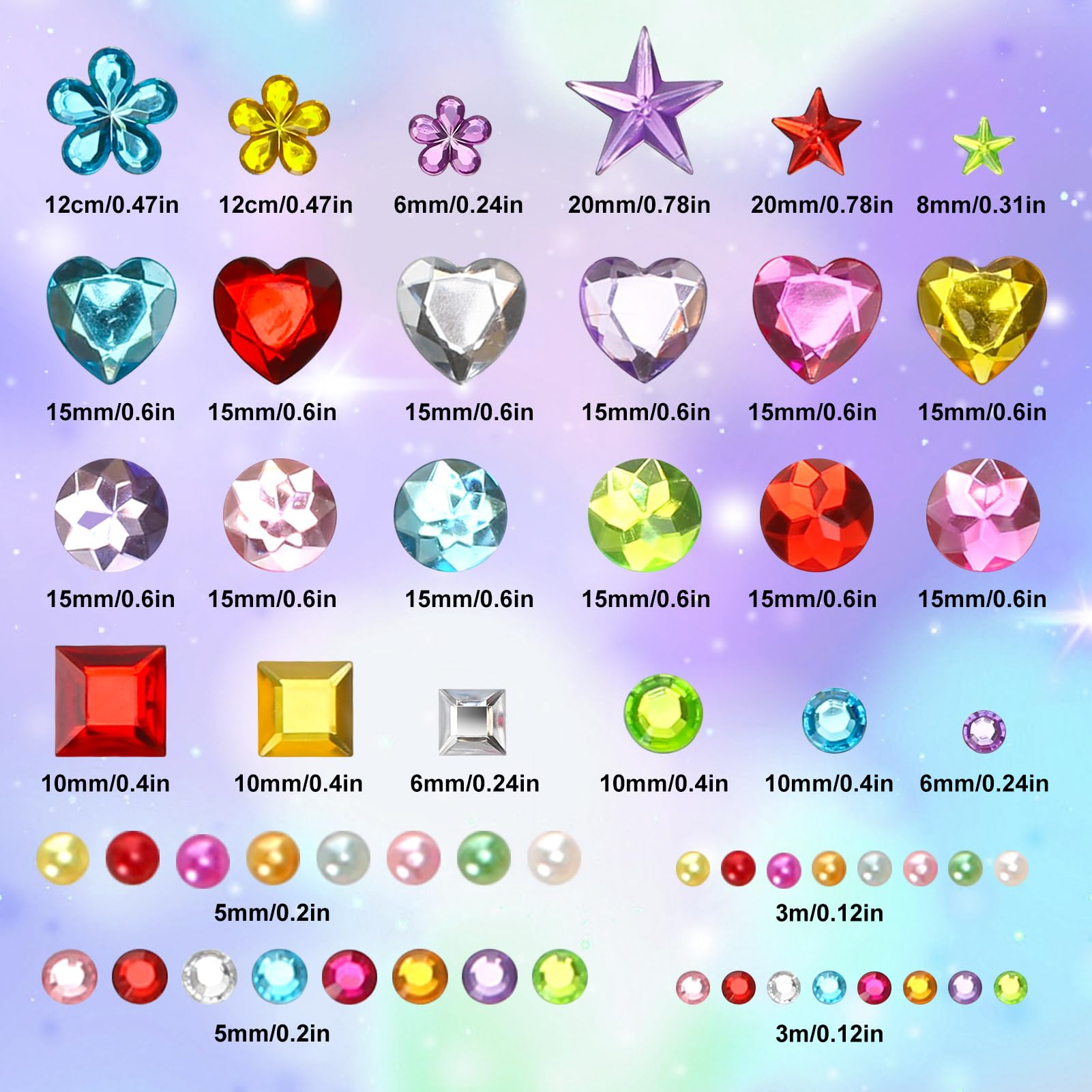 3981 Pezzi Adesivi Strass Per Bambini – 10 Fogli Glitter Con Forme Di Fiore, Cuore E Cerchi