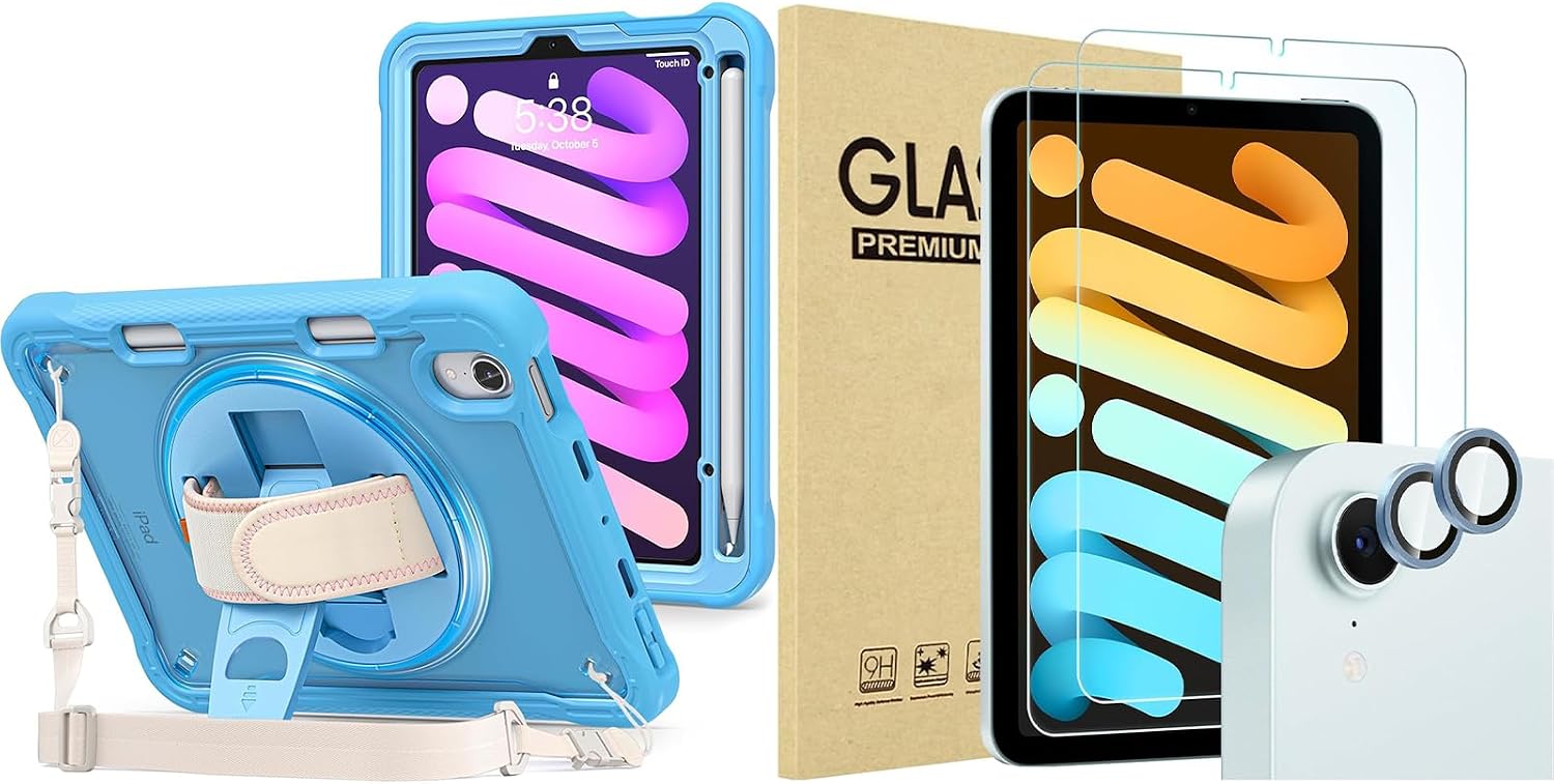 ProCase Rugged Case Bundle with Screen Protector for iPad mini 7th(A17 Pro) 2024 / 6th Generation 8.3" 2021