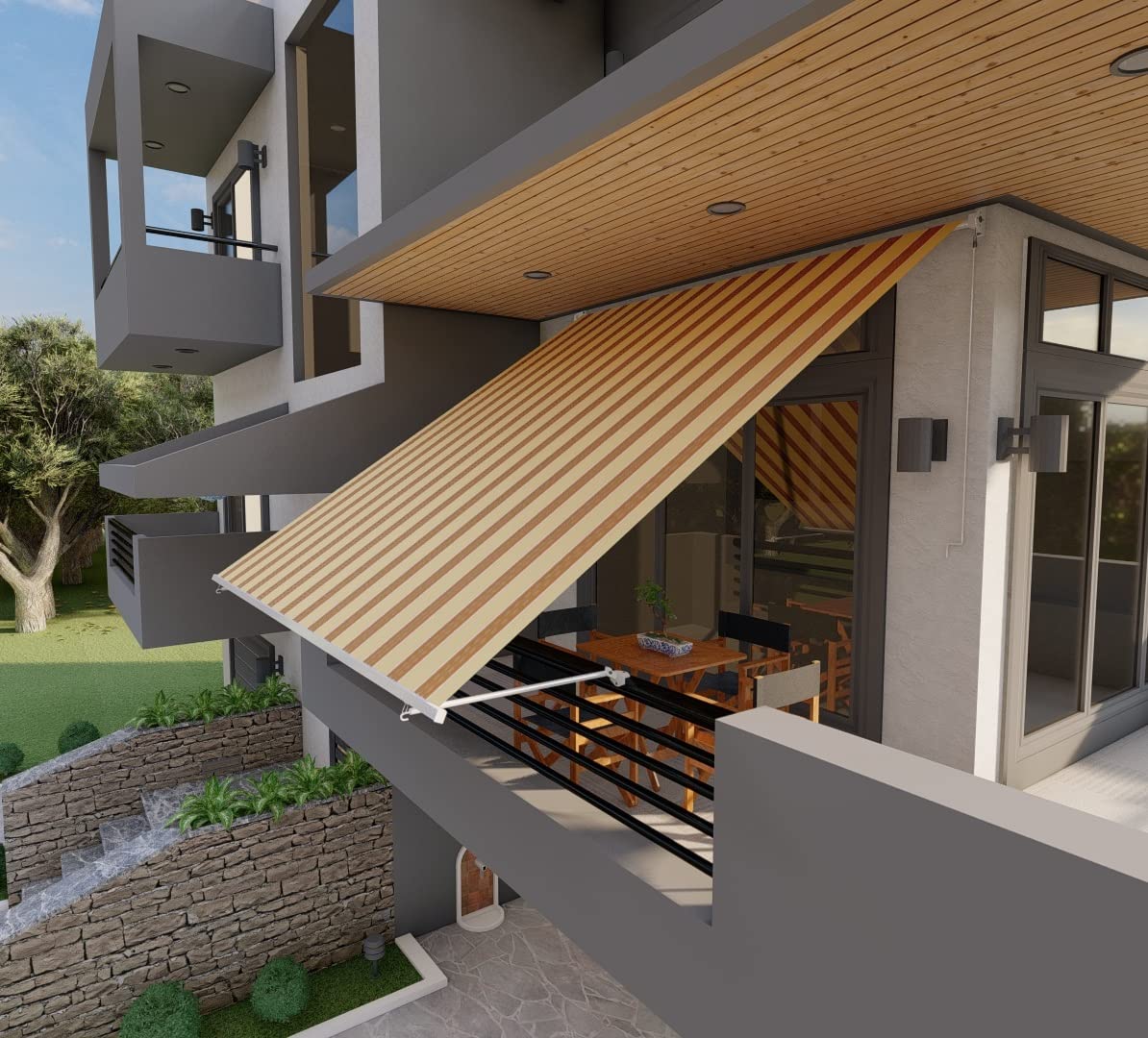 Tenda da Sole a Caduta 3x2,5 mt Beige/Bordeaux, Beige/Verde, Beige/ocra, Beige Finestra o Balcone Milos (Beige/Ocra)