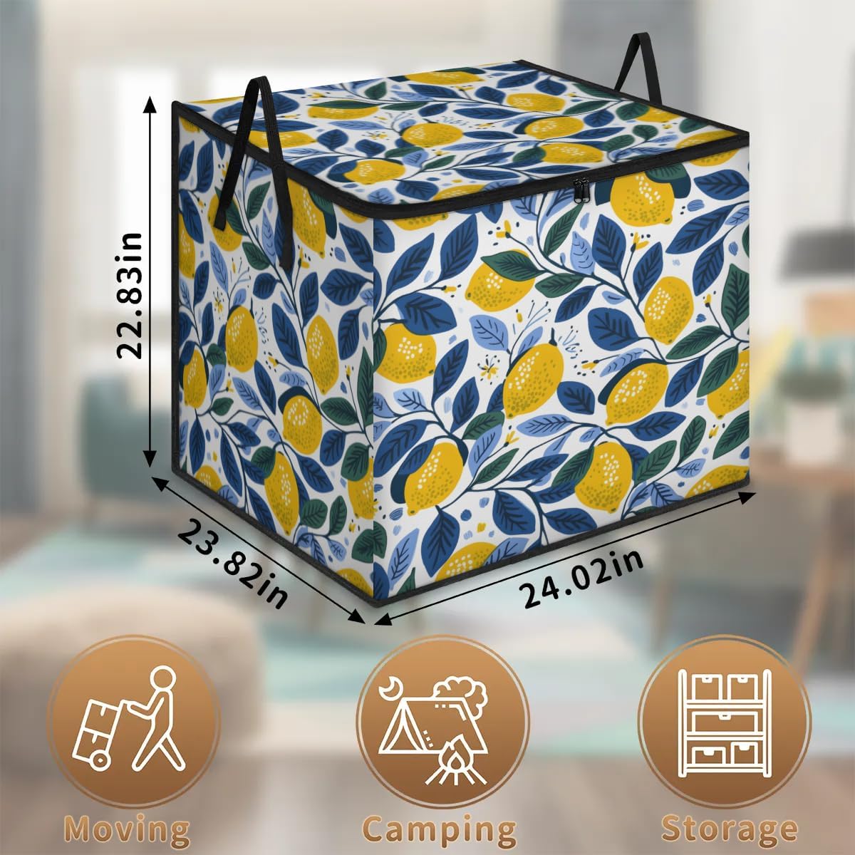 Honeybaby 214L Extra Large Comforter Storage Bag Summer Lemon Leaves Storage Totes with Lids Waterproof Closet Organizer Folding Blanket Storage Bags for Clothes Bedding Pillows