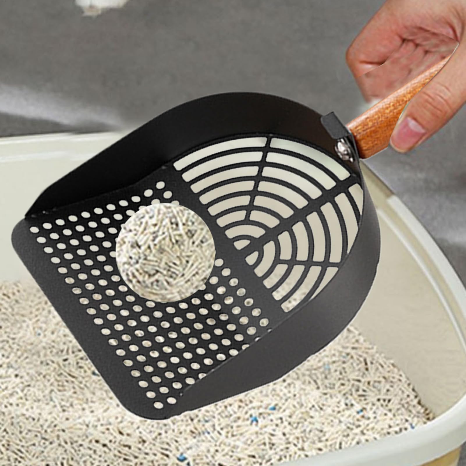 Pala para Arena de Gato, Raspador de Acero Inoxidable, Herramienta Limpieza Robusta for Uso doméstico y higiene óptima en Viajes(Hole Style High Carbon Steel Resistant to)
