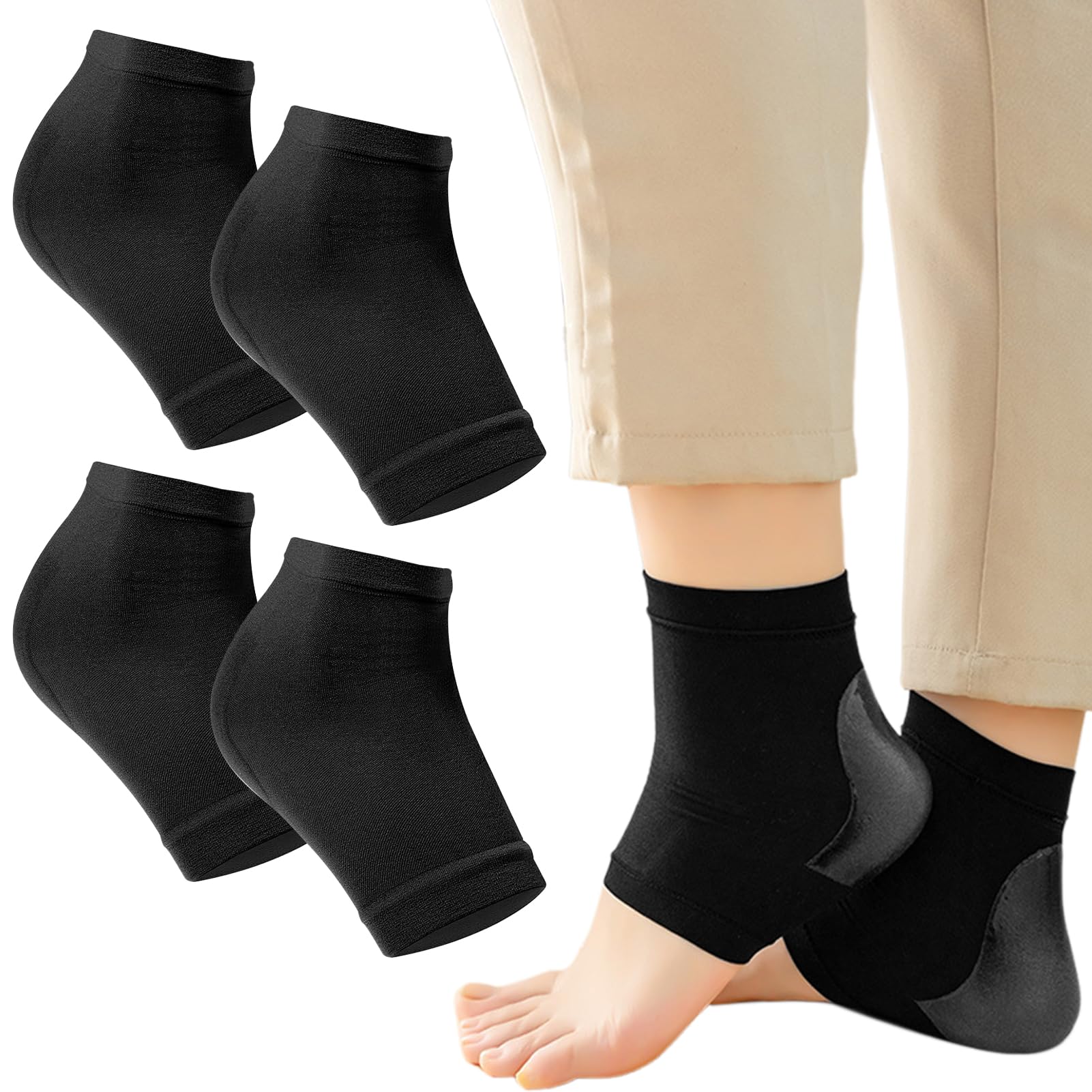 Kiki Fancy Chaussettes de talon, 2 paires de chaussettes ventilées avec coussinets et protège-talon en silicone souple