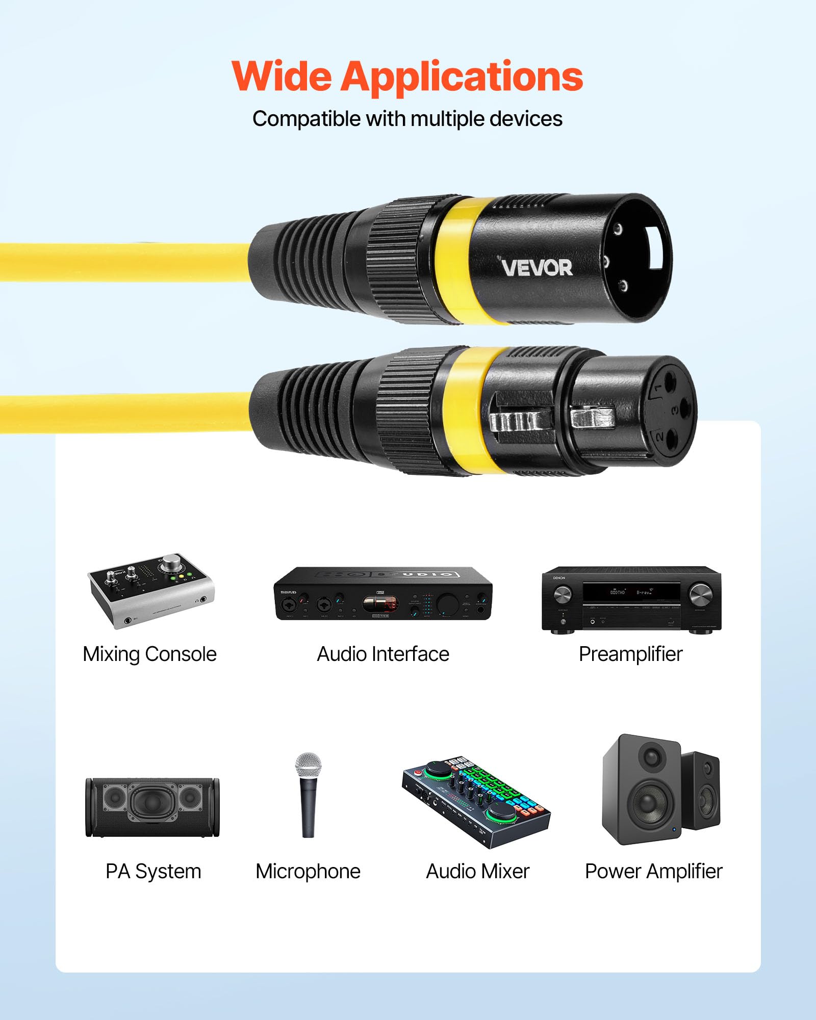 VEVOR Câble XLR 2 m, lot de 10, câble de microphone DMX mâles vers femelles symétriques blindés, cordon de haut-parleur XLR 3 broches plaqués or, pour éclairage de scène, amplificateur, mixeurs