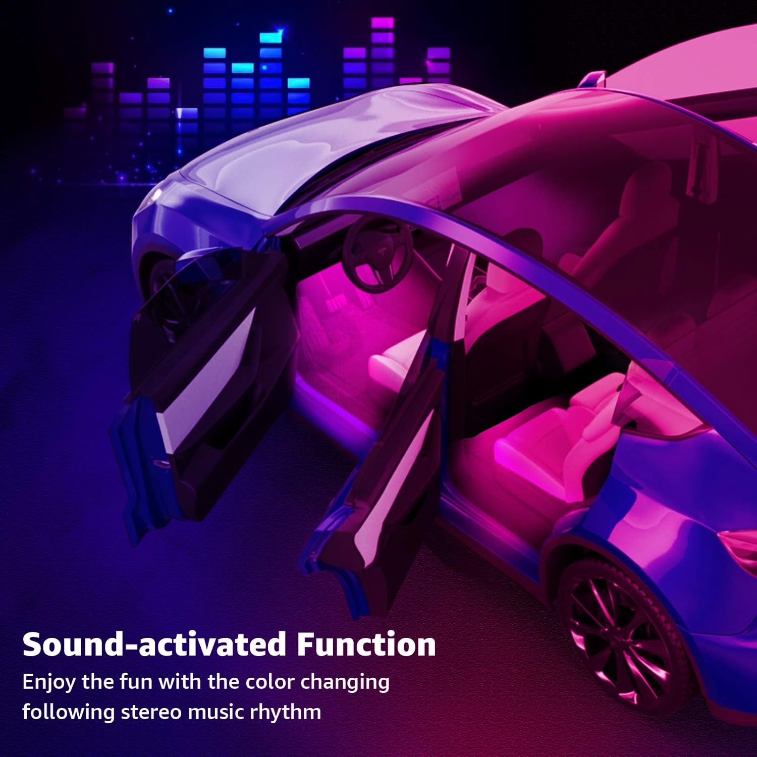 Tesla Model Y Model 3 Front and Rear Footwell Lights Interior Neon Light RGB LED Strip Lights with App Controller (Not Fit Model 3 Standard Model ) : Automotive