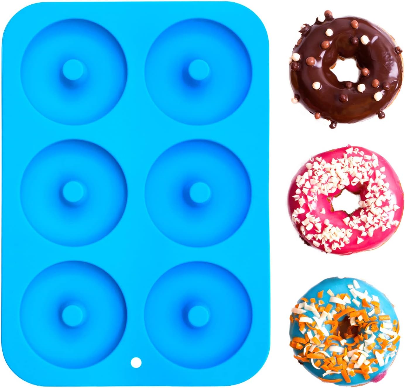 Bakecat Donut Mould, 6 Cavity Mini Doughnut Mold Silicone for Baking, Blue
