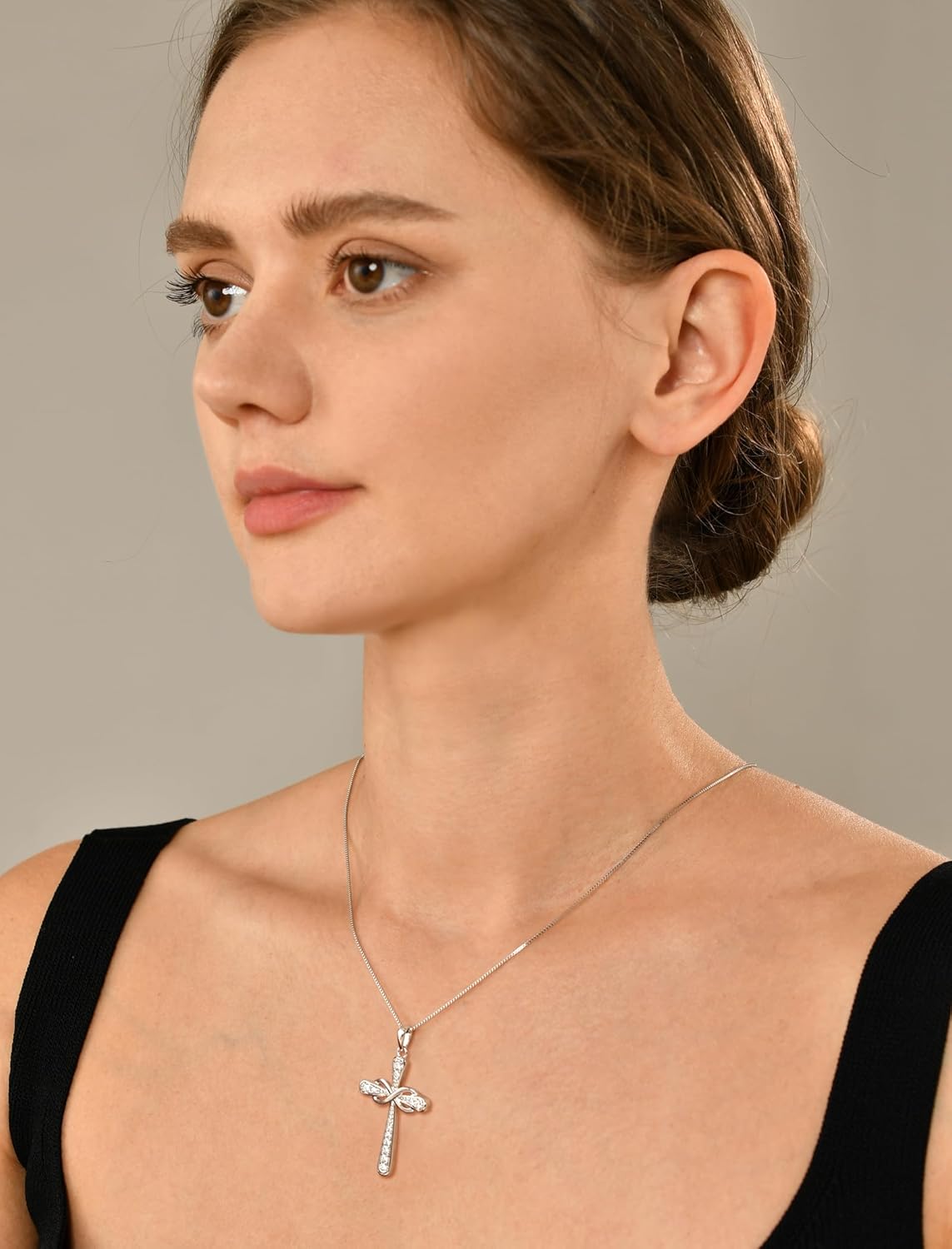 YL 925 Sterling Silver Cross Necklace for Women Halo Infinity Pendant Birthstone Jewelry for Mom