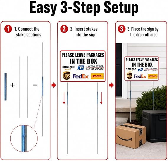 Package Drop-Off Yard Sign, 16 x 12 in Weather Resistant Delivery Instruction Sign, Corrugated Plastic Outdoor Sign with Lawn Posts for Home Porch Yard