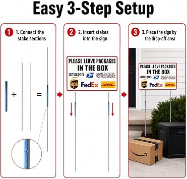 Package Drop-Off Yard Sign, 16 x 12 in Weather Resistant Delivery Instruction Sign, Corrugated Plastic Outdoor Sign with Lawn Posts for Home Porch Yard