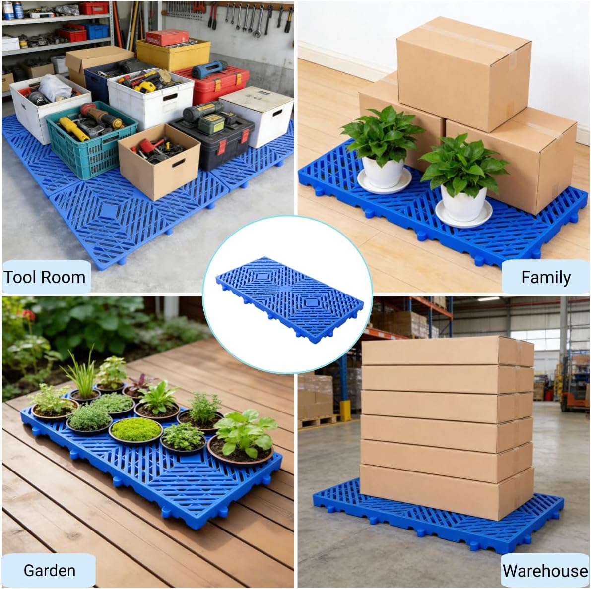 6ps Rhombic Plastic Pallet, Breathable Grid Ventilation Pallet for Free Splicing, 23.6x11.8x1.18 in- Lightweight Floor Pallet Load-Bearing up to 4500lb, Applicable to Garage, Kitchen，Supermarket...