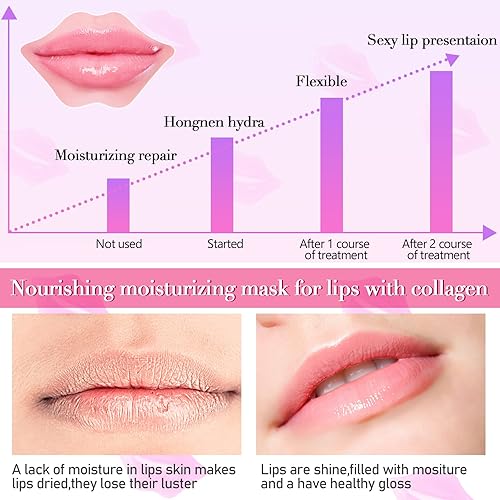 Miniatura 4 de 50 hojas de máscara de labios, mascarillas de labios de cristal de colágeno, almohadillas de cuidado de labios rosas para hidratar la nutrición,