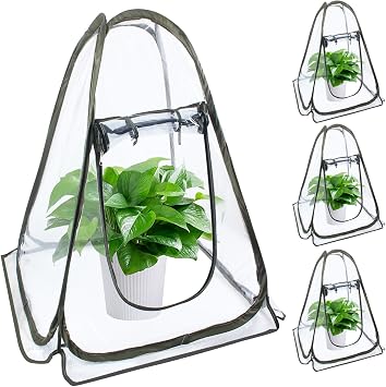 DEDU Pop Up Greenhouse Cover, Small Mini Greenhouse Tent Clear Portable 27"X27"X31" with 4 Fixed Nails and Tools, 3 Pieces PVC Cover for Small Plants Outdoor & Indoor Use