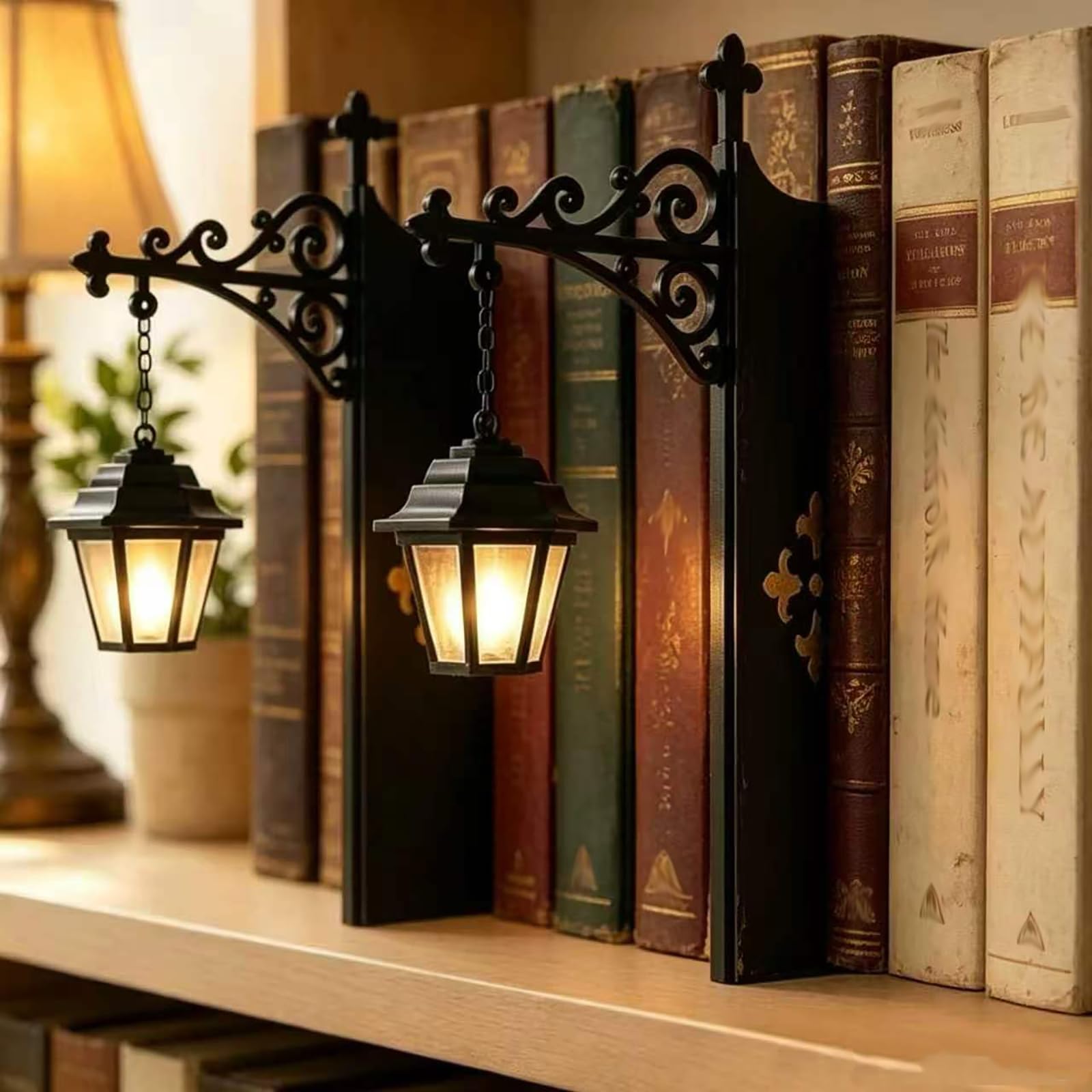 2 Pack Vintage LED Book Nook Light, Bookshelf Lantern for Reading Corner