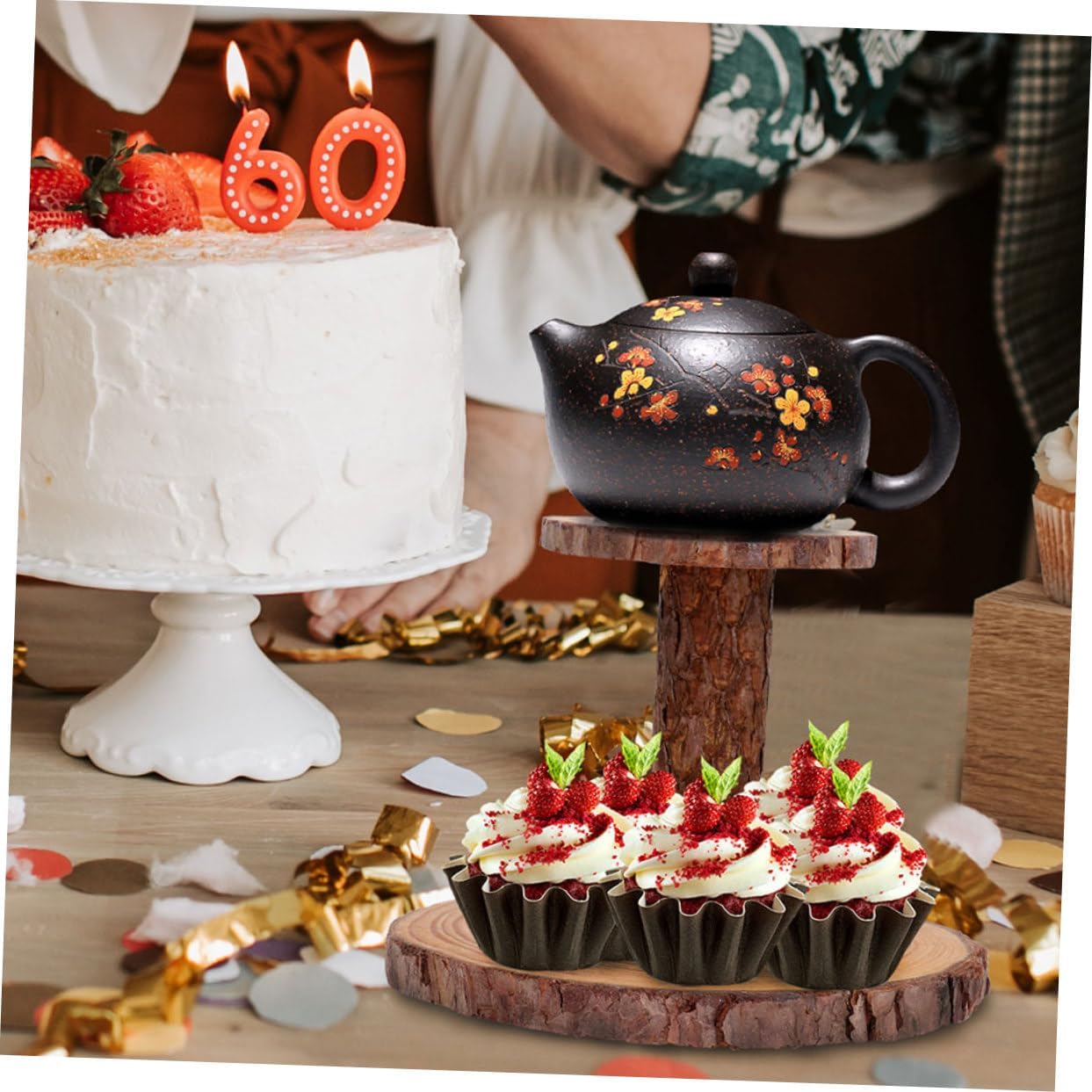 Natural Wood Cake Stand 2-layer Dessert Tray 7.5inch Wedding Cake Display Multi-layer Storage Rack Perfect for Reception