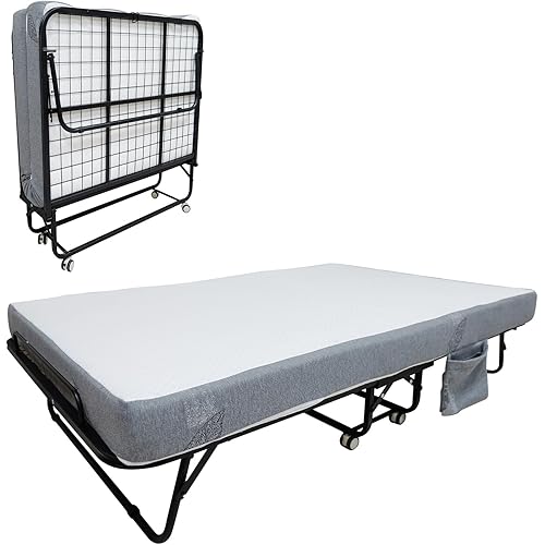 CuisinSmart 75" x 31" Folding Bed with Mattress, Portable Foldable Bed with 5" Memory Foam Mattress and Metal Frame for Adults, Roll Away Guest On Wheels, Space Saving (75" x 31")