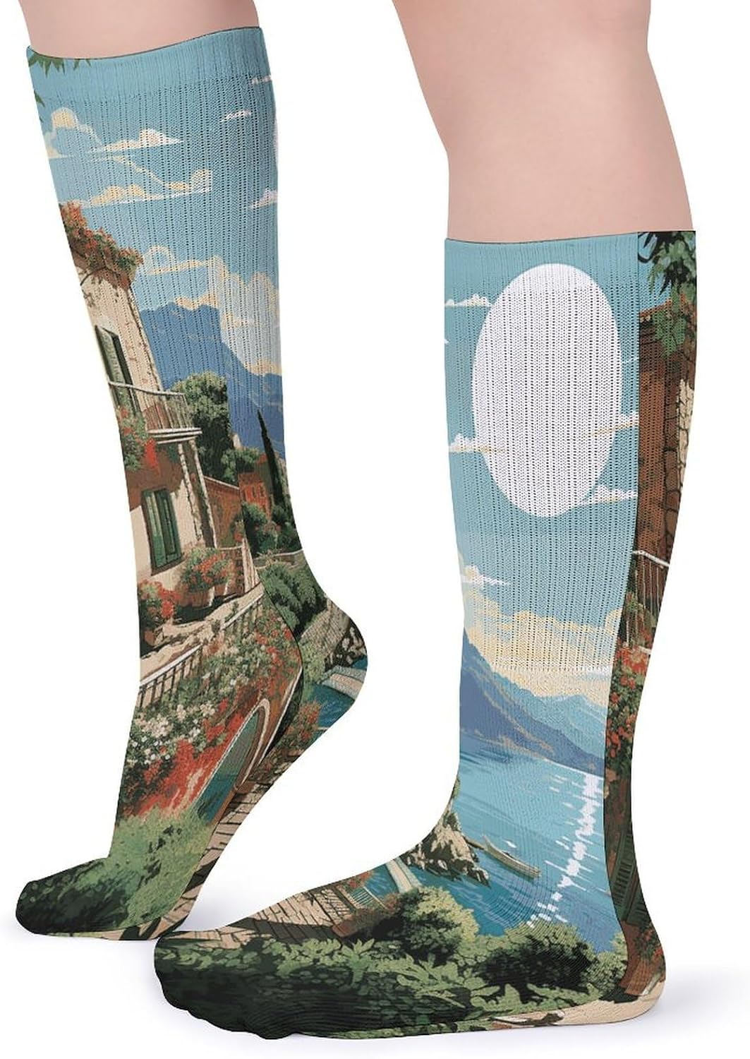 Mediterranean Summer Knee High Socks Cozy Knee High Socks Soft Mid-Length Sock for All Seasons Daily Wear Adult