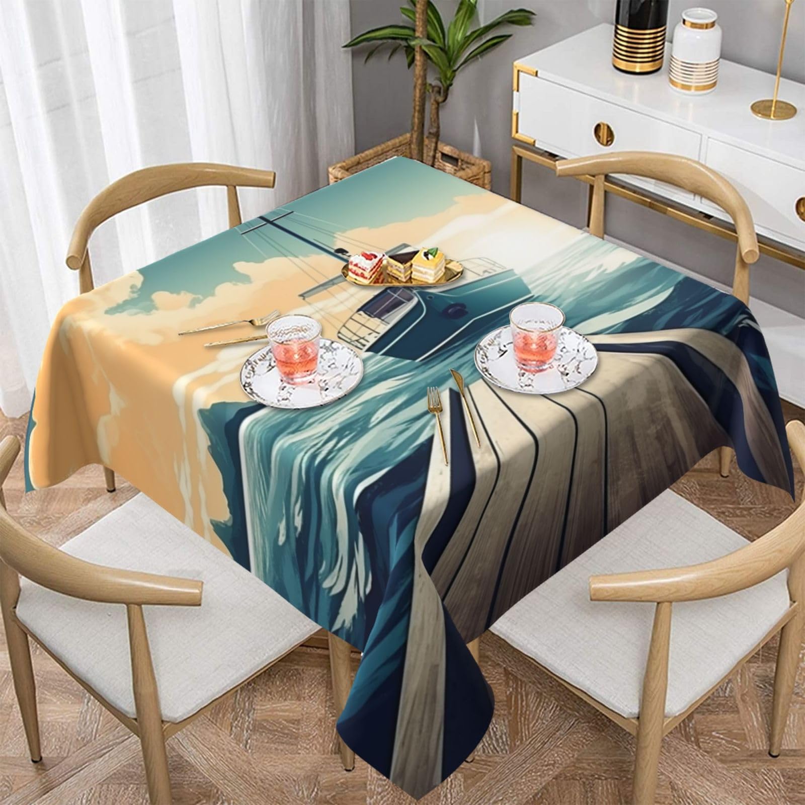 Nappe carrée marine imperméable pour protéger la table des enfants sans repassage fastidieux