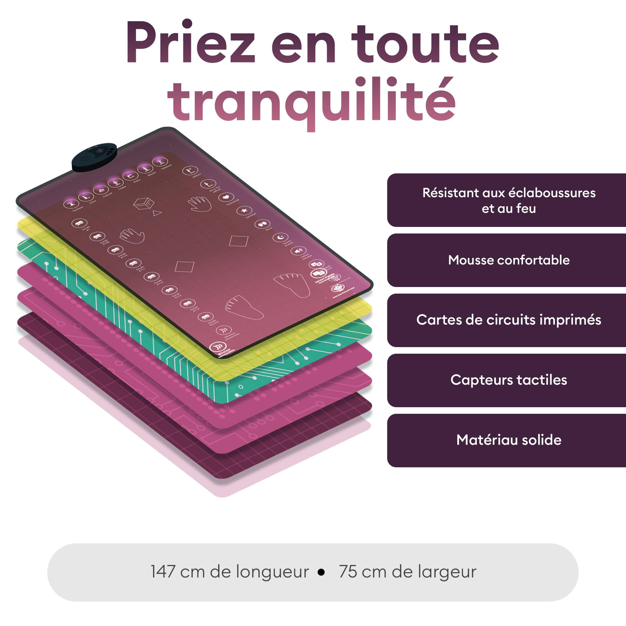 My Salah Mat Adultes – Tapis de Prière Intelligent Rose pour Apprendre Surates Salah Duas – Tapis Musulman avec 25 Touches Haut-Parleur Coran Arabe Français – Dès 8 Ans