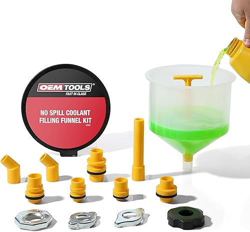 OEMTOOLS No-Spill Coolant Funnel Kit, 15 Piece Fluid and Oil Funnel Set, Allows Access To Hard-To-Reach Radiators