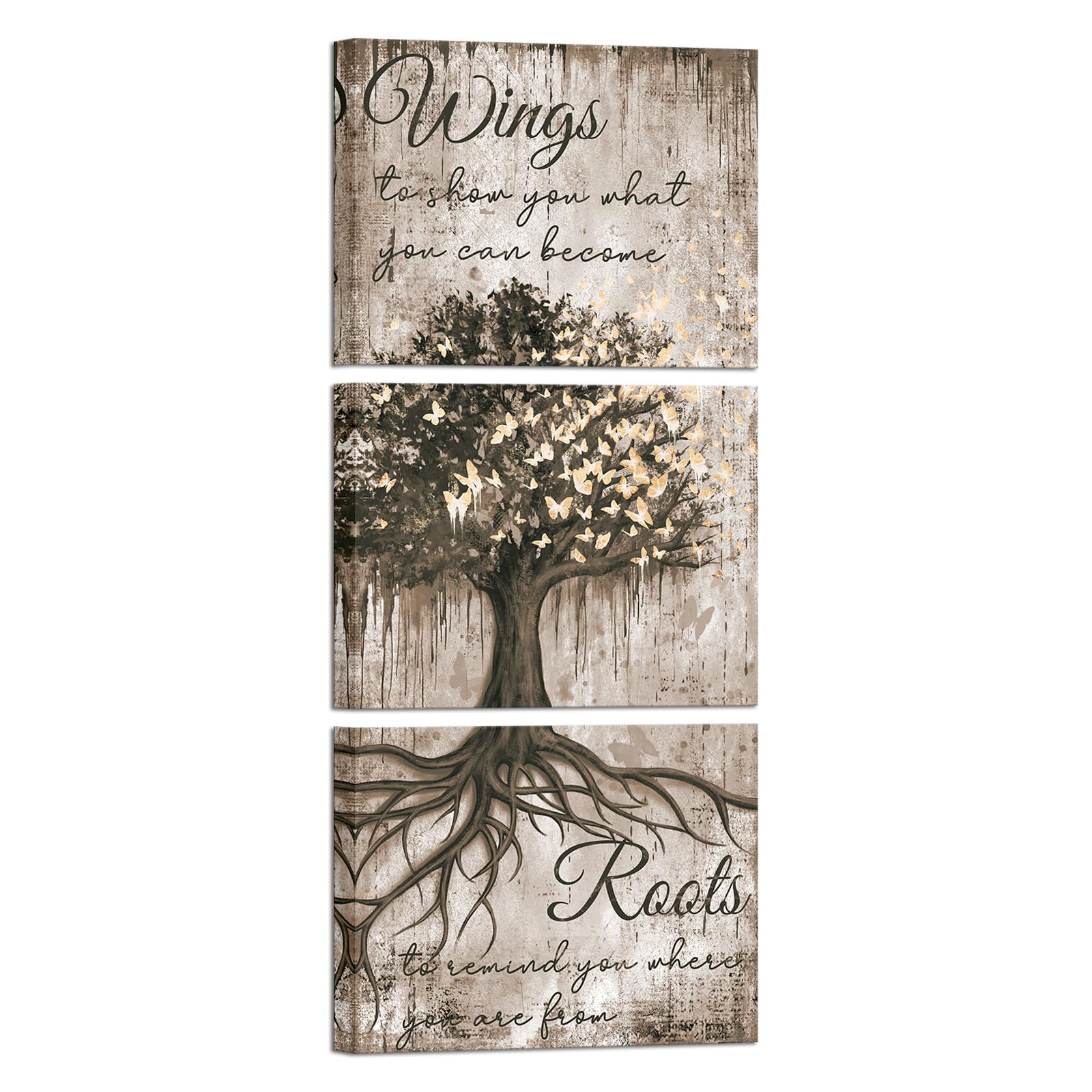 Conipit Vertical Tree Of Life Canvas Wall Art Butterfly Tree Painting Inspirational Butterfly Quotes Wall Decor Rustic Tree Canvas (brown, small)
