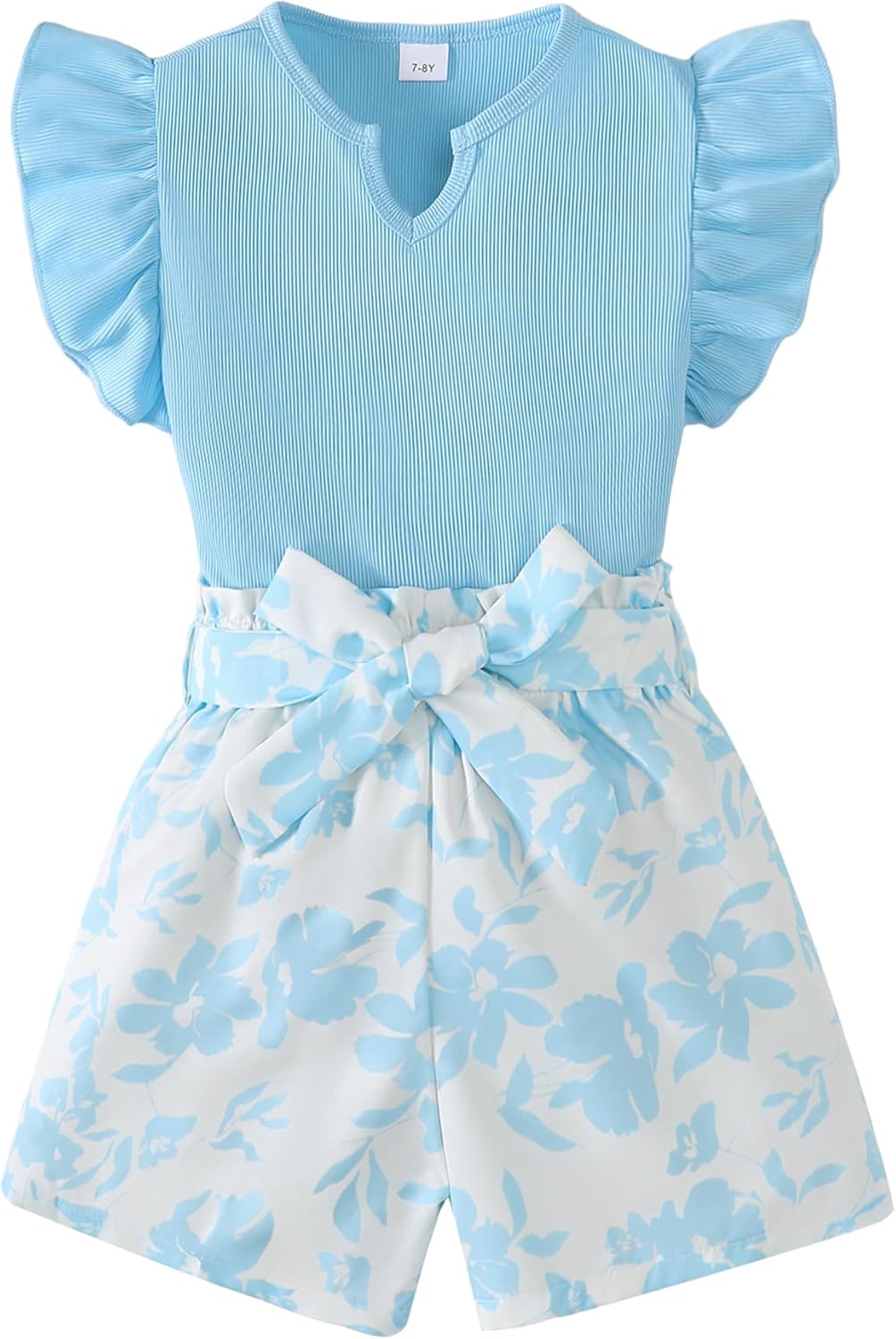 Cute Girls Summer Outfits 2 Pieces Ruffle Top And Floral Belt Shorts Set Teen Girls Hawaiian Clothes Size 7-14