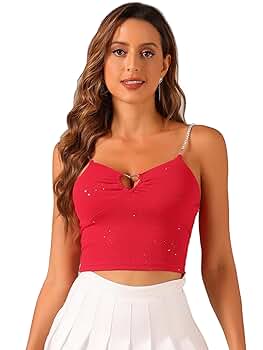 Allegra K Sexy Crop Top for Women's Sparkly Rhinestones