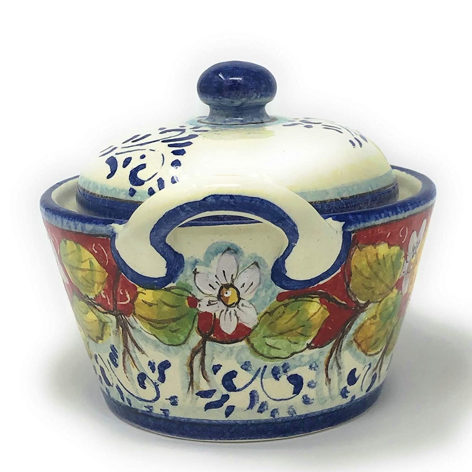 CERAMICHE PARRINI - Italian Ceramic Art Sugar - Cheese Bowl Pottery Decorated Lemons Tuscany Hand Painted Made in ITALY