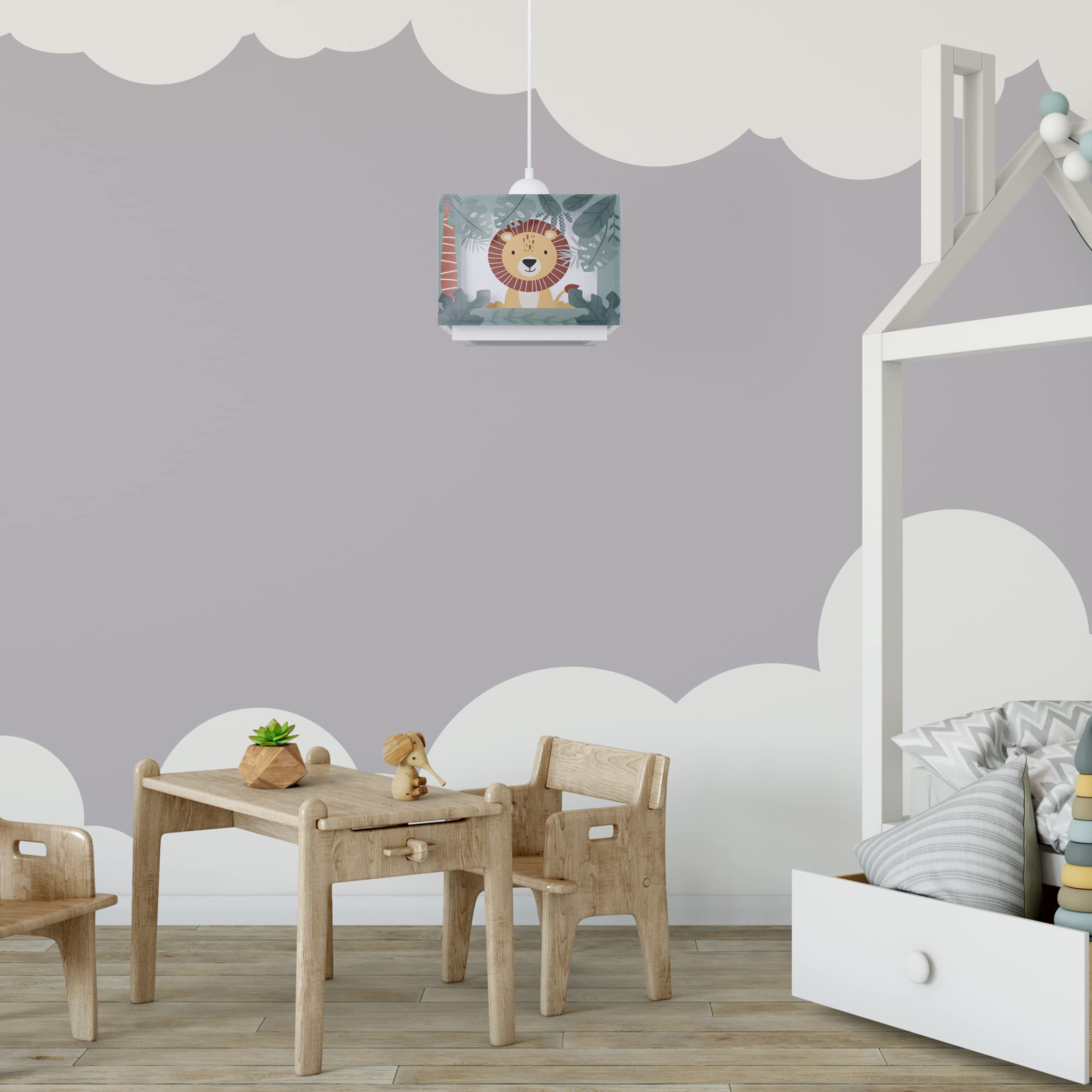 Paco Home Kinderzimmerlampe Kinderlampe Deckenlampe Pendelleuchte Lampenschirm Stoff Regenbogen Stern Löwe Dino Mond E27, Lampenart:Pendelleuchte - Typ 2, Farbe:Grün