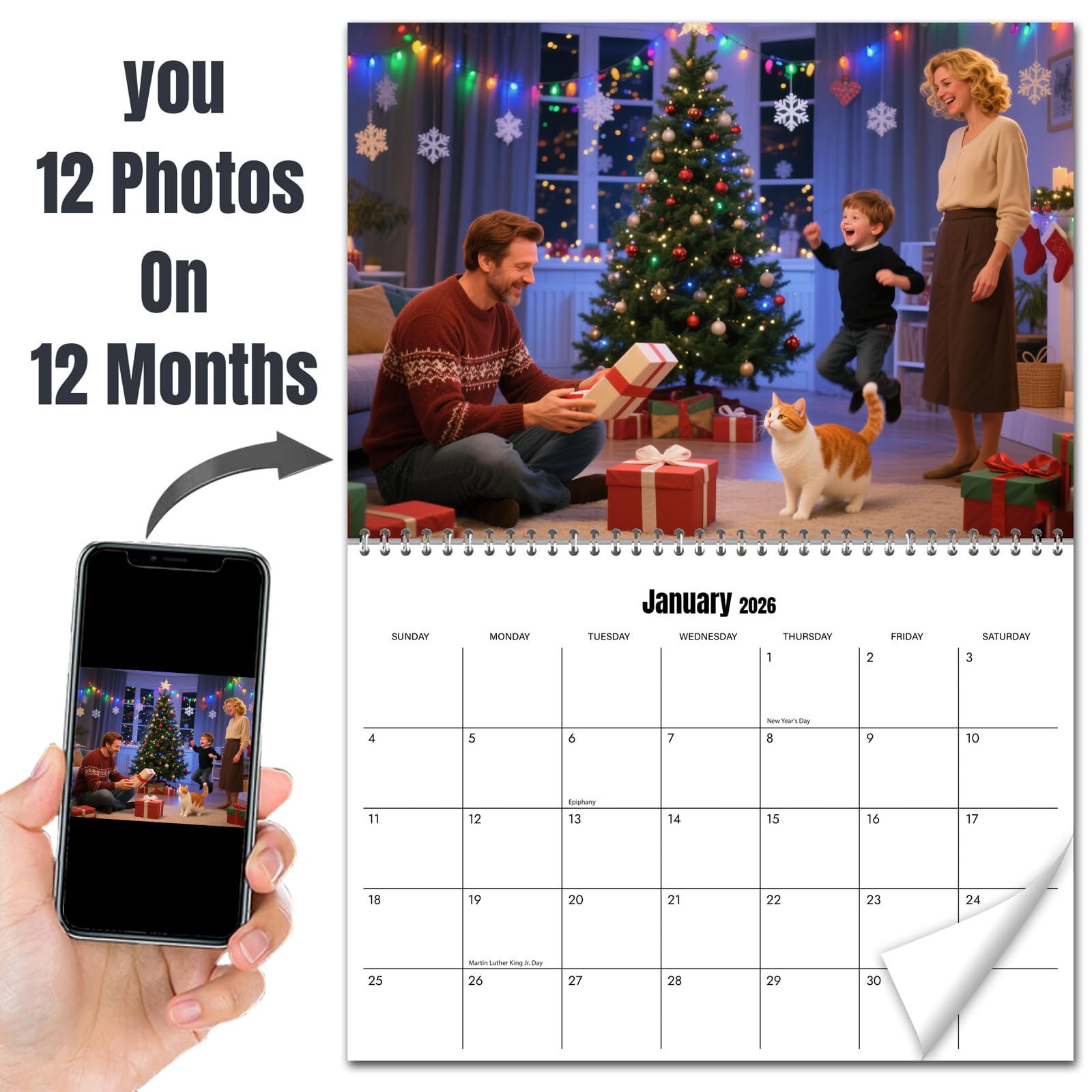 Custom Calendar 2026 Personalized Calendar 2026,Print Your Photo Calendars & Make Your Own Photo Wall Calendar,Personalized Christmas Gift-13 Photos