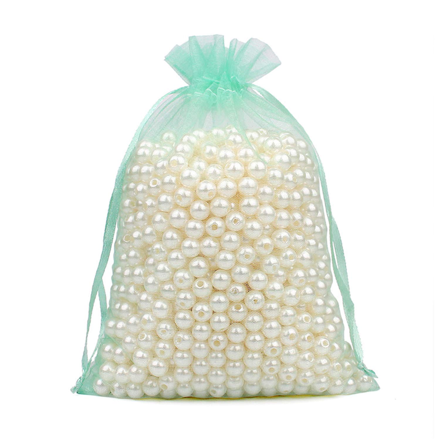 Bene Omnia 100PCS Party Organza Bags Present Sacks Wedding Favour Wrapping Reusable Christmas Drawstring Gift Bag (Mint,20 x 30 cm)