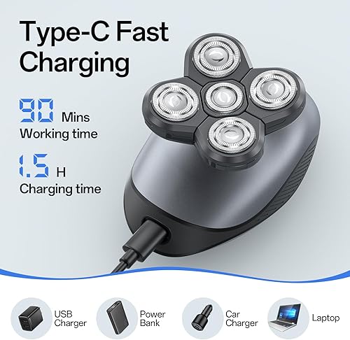 Miniatura 7 de Maquinilla de afeitar eléctrica para hombres, afeitadora de pelo de cabeza y cuerpo para hombres, afeitadora inalámbrica recargable para cabeza