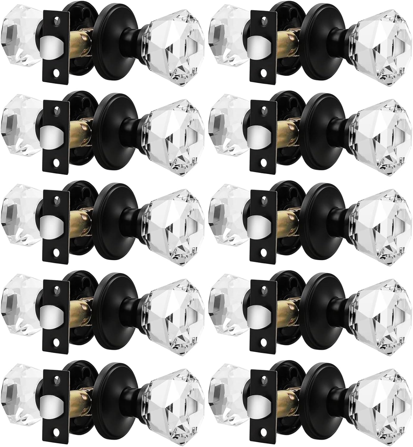 10 Pack Orger Passage Crystal Door Knobs, Keyless NonLocking Interior
